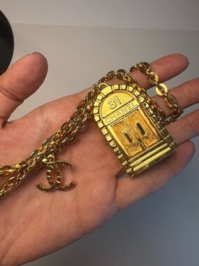 NWT- CHANEL Gold Door Charm Necklace with CC Logo